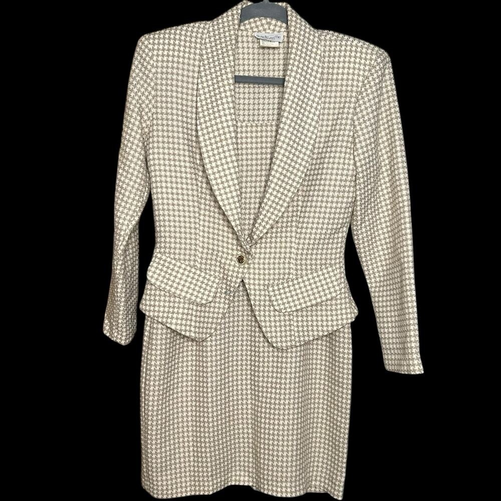 Vintage Cream and Tan Plaid Dress and Blazer Set Size 5-6